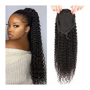 Ponytail Extension Kinky Curly Drawstring Ponytail Remy Human Hair 12-26 Inch Long Brazilian Cury Ponytail Clip In Extensions 100g/150g For Women Fake Hair (Color : Kinky Curly, Size : 20Inch 100g)