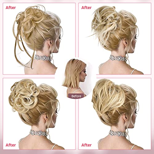 HOOJIH 4 Piece Wavy Tousled Blonde Messy Bun Hair Extensions for Women - Image 3