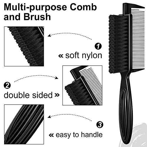 4 Pieces Barber Fade Brush 2-In-1 Fading Brush Nylon Clipper Brush Barber Brush with Comb Barber Blade Brush Neck Beard Brush Hair Clipper Brush Styling Brush Tool for Men (Black) - Image 3