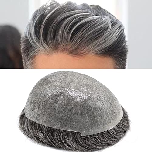 Toupee for Men Human Hair Pieces Ultra Thin Skin Mens Toupee Hair Replacement System Mens Hair Units for Men (1B50# 1B# Off Black+50% Sythetic Grey-100% Light to Medium Density, 6"x8") - Image 3