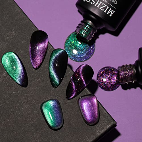 MIZHSE 9D Cat Eye Gel Nail Polish, 2 Colors Cyan and Purple Holographic Galaxy Cateye Magnetic Nail Polish Gel, Magic Cateye Manicure Nail Art Set 10ML - Image 6