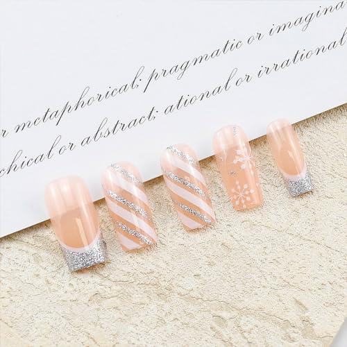 Christmas Snowflake Medium Square Press on Nails 24 PCS Glossy Full Cover for Women - Image 2
