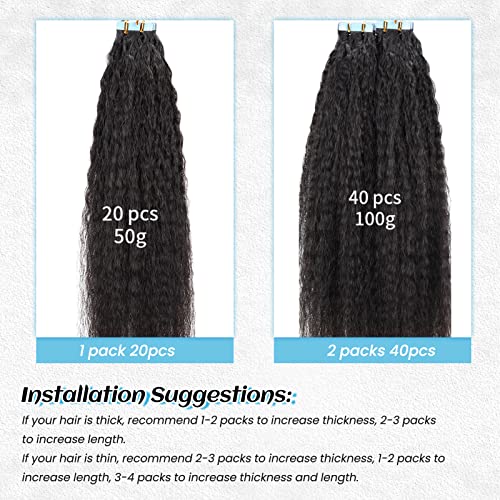 Tape ins for Black Women Human Hair 24” Kinky Straight Tape in Hair Extensions Human Hair Black Women Hand Tied Weft Hair Extensions Human Hair Tape in Hair Extensions Real Human Hair Kinky Tape ins - Image 6