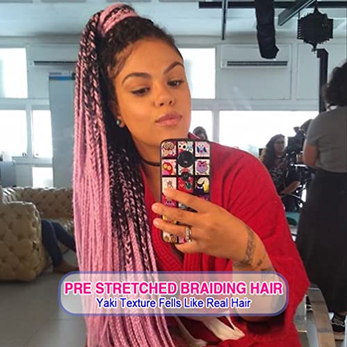 8 Pack Ombre Braiding Hair Pre Stretched - 26" 100G/Pack Premium Kanekalon Pre Stretched Braiding Hair Extensions, Professional Itch Free Hot Water Setting Perm Yaki Texture Prestretched Hair(1Bpink) - Image 2