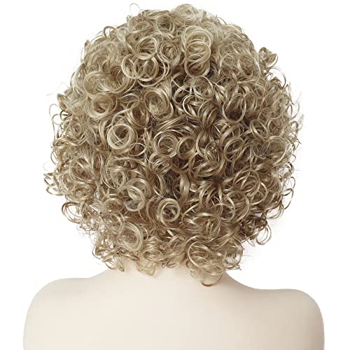 GNIMEGIL Short Curly Synthetic Brown Ombre Blonde Afro Kinky Wig for Black Women 6-inch - Image 5