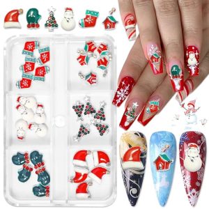 WOKOTO 1 Box 30pcs 3D Christmas Alloy Nail Charms for Women Girls Nails Art 3D Christmas Charms Rhinestones Christmas Tree Hart Snowman Nail Art Decorations for Christmas Day Acrylic Nails Gems