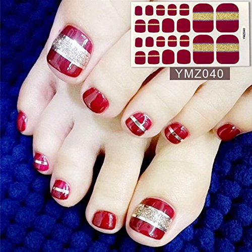 WOKOTO 6 Sheets Toenail Polish Strips Stickers For Women And 1Pc Nail Files Set Red Solid And Strip Color Flower Design Toe Nail Decals Stickers Kit - Image 8