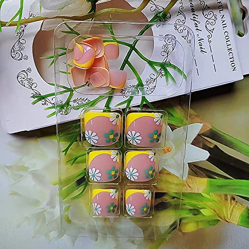 24 Pcs Short Square Yellow French Tip Toenails with Floral Design, Full Cover - Image 4