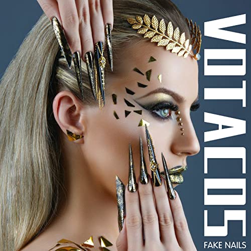 VOTACOS Press on Nails Long Stiletto Fake Nails Nude False Nails with White Rose Design Glitter Full Cover Stick on Nails for Women… - Image 7