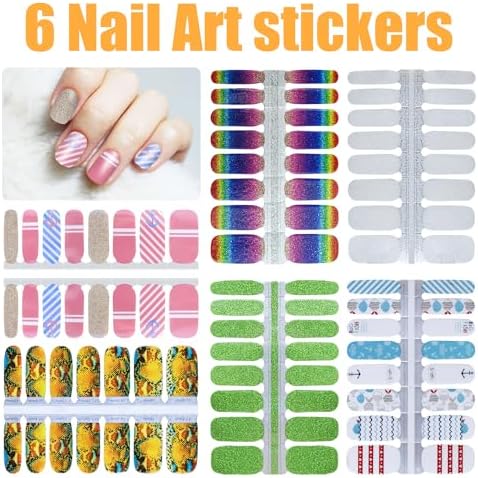 6 Sheets Mix Design Nail Art Strips for Women Gel Nail Stickers Full Nail Wraps for Girls Snake Skin Gloss Anchor Design Nail Polish Stickers Stick On Nails Gel Nail Strips Nail Decals - Image 2