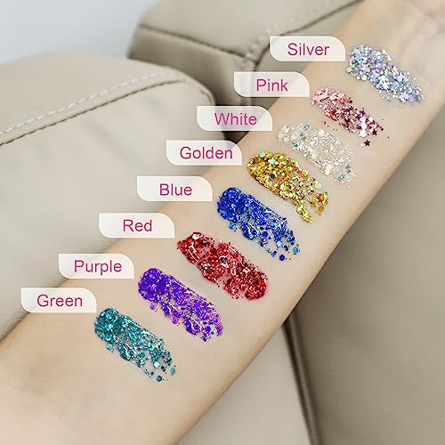 Holographic Silver Face Glitter, TEOYALL Long Lasting Glitter Shimmer Chunky Sequins Glitters for Body, Face, Hair Makeup (Silver) - Image 2