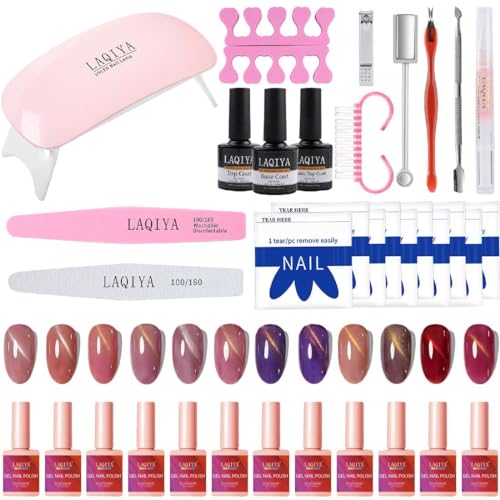 12 Colors Cat Eye Gel Nail Polish Kit with UV LED Lamp Magnetic Sticks for Home DIY Manicure