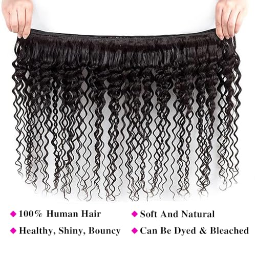Brazilian Deep Wave Human Hair 3 Bundles 10 12 14Inch Deep Curly Weave Bundles 100% Unprocessed Virgin Human Hair Wet and Wavy Deep Wave Hair Bundles Weft Extensions Natural Black - Image 6