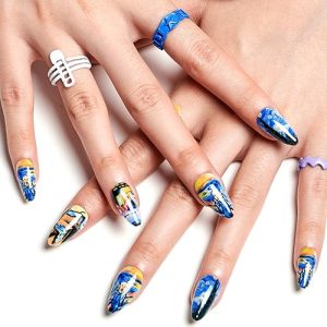 GLAMERMAID Press on Nails Almond, Gel False Nails with Design,24 PCS Glue on Nails,Reusable Acrylic Stick on Nails Tips Manicure Set for Women,Vibrant Palette