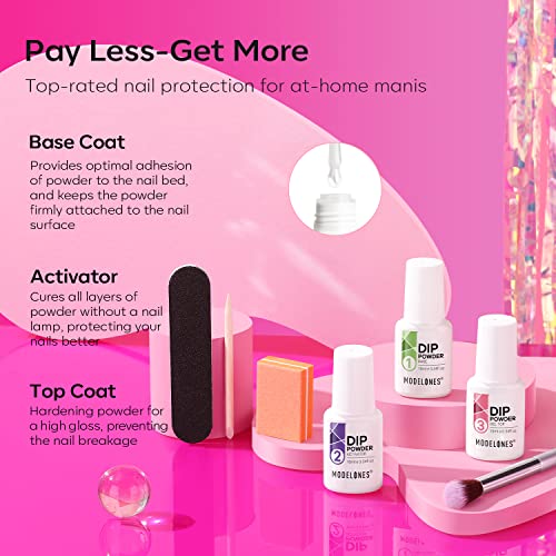 Modelones Dip Powder Nail Kit Starter, 4 Colors Hot Pink Summer Bright Dipping Powder Essential Liquid Set with Base Top Coat Activator French Nail Art Manicure DIY Salon Kit Gift - Image 5