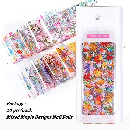 10 Sheets Foil Nail Art Stickers Transfer Sticker Maple Leaf Nail Foils Nail Art Supplies Flower Nail Set Butterfly Nail Decoration for Women Girls Decoration Manicure Design - Image 6