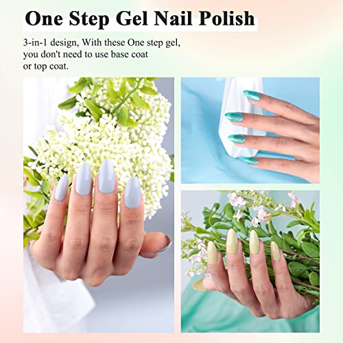 Green Gel Nail Polish Set - 6 Colors 3 IN 1 One Step Gel Polish Kit Misty Gray Dark Green Gel Polish Kit Soak Off LED Nail Lamp Gel Nail Kit DIY Home Halloween Christmas Nails Manicure Gifts for Women - Image 4