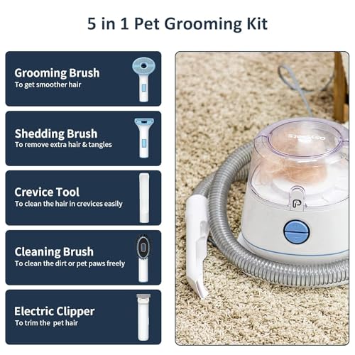 Dog Hair Vacuum & Pet Grooming Kit, 5 in 1 Pet Grooming for Dogs Cats, 1.4L Large Capacity Pet Hair Vacuum, Low Noise Dog Hair Vacuum for Shedding Pet Hair, Home Cleaning - Image 2