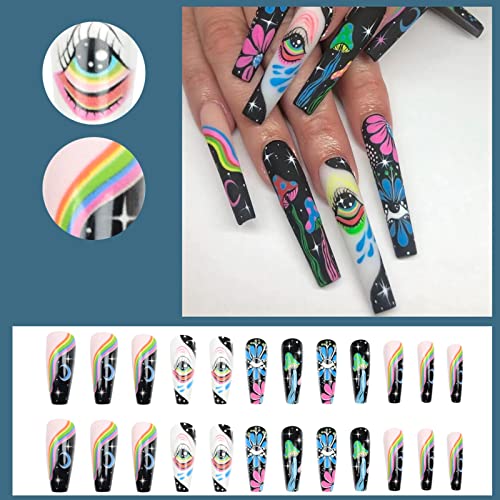 Long Coffin Flower Pattern Press On Nails 24 Piece Full Cover for Women - Image 2