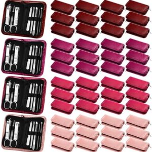 48 Set Nail Clippers Kit Manicure Set Bulk Stainless Steel Nail Care Tools Professional Nail Clippers 8 in 1 Pedicure Set with Luxurious Travel Case Gifts for Men Women Colleagues (Red Series)