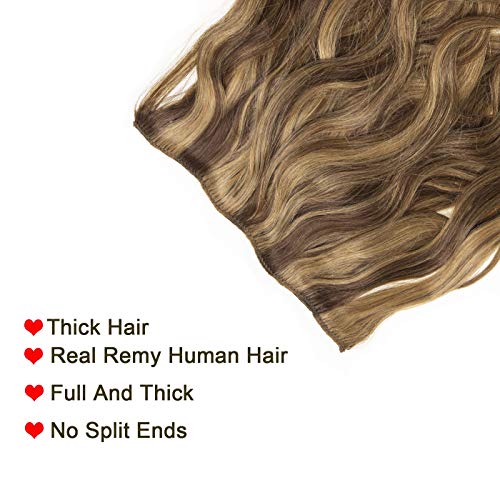 Anrosa Highlight Blonde Curly Clip in Human Hair Extensions Natural Wave Curly Clip in Hair Extensions 20inch Chocolate Brown Mixed with Strawberry Blonde Real Remy Human Hair Clip in Extensions 120g - Image 6