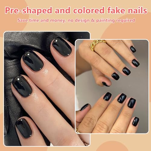120pcs Glossy Black Short Square Press on Nails with Adhesive Tabs for Women and Girls - Image 6