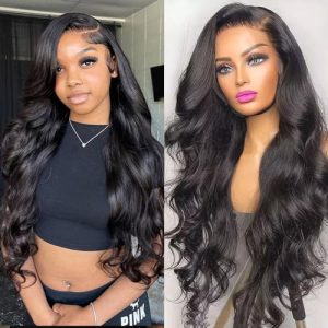 12A Body Wave Lace Front Wigs Human Hair Pre Plucked 180 Density 20 Inch 13x6 HD Transparent Lace Frontal Wavy Wigs Brazilian Virgin Hair Wigs for Black Women Natural Black Color