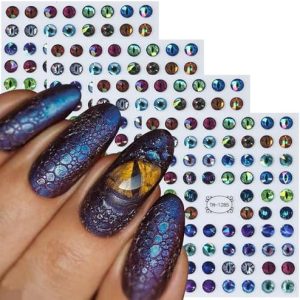 Dinosaur Eyes Nail Art Stickers Decals, 3D Lizard Eyes Nail Self-Adhesive Sticker Designs Demon Eyes Glitter Nail Transfer Decal Acrylic Supplies Decorations for Women Girls Manicure Art Tips