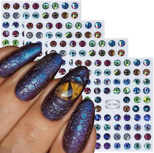 Dinosaur Eyes Nail Art Stickers Decals, 3D Lizard Eyes Nail Self-Adhesive Sticker Designs Demon Eyes Glitter Nail Transfer Decal Acrylic Supplies Decorations for Women Girls Manicure Art Tips