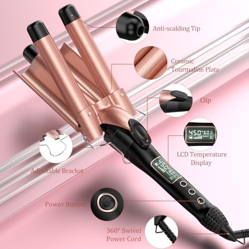 5 in 1 Curling Iron Set, Curling Wand Set with Changeable Attachment Including Triple Barrel Hair Waver 0.35” 0.75” 1” Curling Iron 1.4” Curling Brush and LCD Temperature Display - Image 8