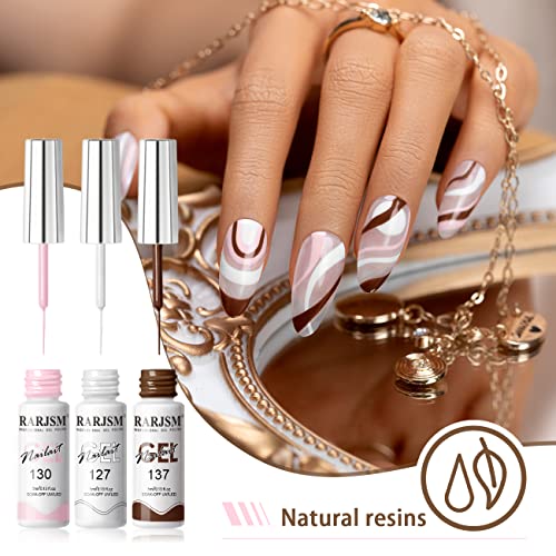 RARJSM Gel Paint for Nail Art Nude Liner Gel Nail Polish Set 12 Colors 5ml Pink Brown Line Art Gel Polish Build in Thin Sharp Brush for Swirl Nails Striping Painting Art Gel Soak Off Curing Requires - Image 4