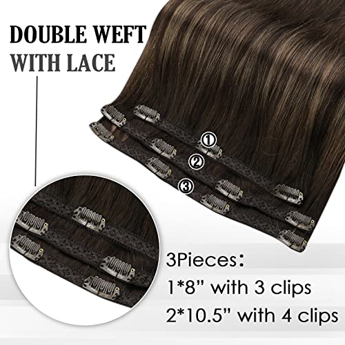 Full Shine Clip in Hair Extensions Human Hair Color 2/8/2 Ombre Brown 20 Inch Bundle Clip ins One Pack 3Pcs And One Pack 7Pcs Clip in Extensions - Image 3