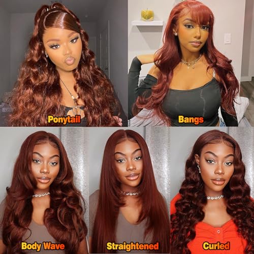 Reddish Brown 24 Inch 200% Density Human Hair Body Wave Lace Front Wig with Baby Hair - Image 7