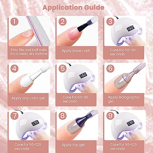 RARJSM Holographic Gel Nail Polish Light Purple Pink Rainbow Glitter Reflective Iridescent Gel Polish Curing Required Unicorn Mirror Chrome Laser Effect Soak off for Summer Salon Home Manicure 7.5ML - Image 6