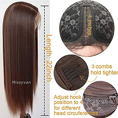 22 Inch Straight Glueless Heat Resistant Brown Lace Front Wig for Women - Image 2