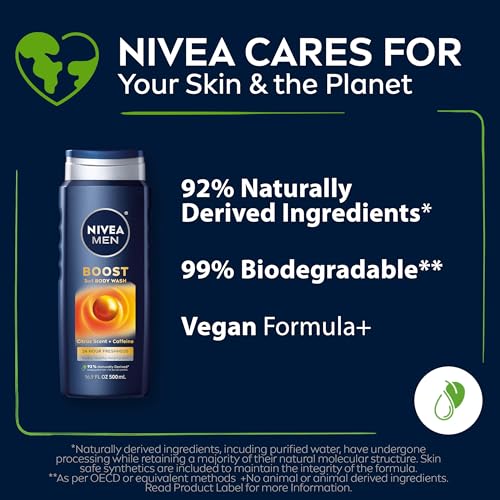 Nivea Men Boost 3-in-1 Body Wash, Citrus Scent and Caffeine Enriched Men's Body Wash Cleanses Face, Body and Hair, 16.9 Fl Oz Bottle, Pack of 3 - Image 6