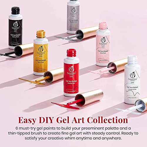 beetles Gel Polish Nail Art Liner Set with 6 PCS Jelly Gel Polish Nude Pink Color Gel Neutral Nail Art Design Translucent Gel Nail Kits 6 Pcs Black White Red Gold Silver Glitters Colors Paint - Image 3