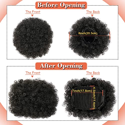 Afro Puff Drawstring Ponytail Kinky Curly Bun Hair Synthetic Short Extensions Hairpieces Updo Hair for Black Women (8inch, 1B) - Image 3