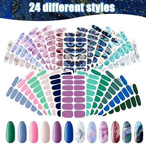 336 Pieces 24 Sheets Full Wrap Nail Polish Stickers Nail Strips Self-Adhesive Gel Nail Strips Art Decals with Nail File for Home Women Girls DIY Nail Decorations (Vintage Style) - Image 2