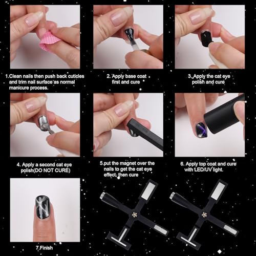 5 in 1 Cat Eye Magnet for Nails, 2Pcs Multifunctional Cat Eye Gel Nail Polish Magnet, Upgraded Strong Magnetism Cross Nail Magnets for 3D Nail Art Design DIY Home Salon Manicure (Black) - Image 6