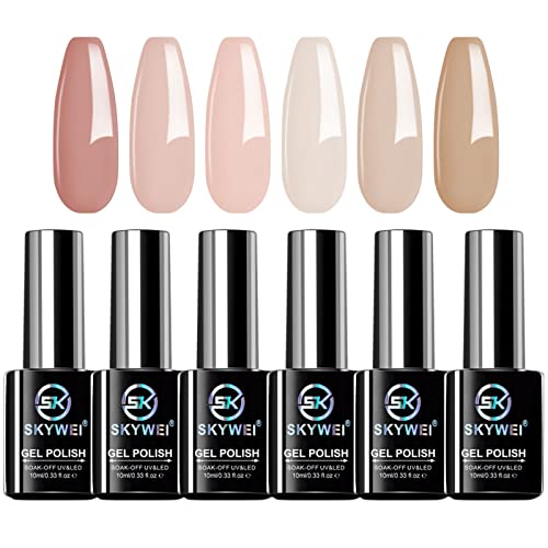 Gel Nail Polish Set 6 x 10 ML Nude Gel Nail Kit Milky Khaki Classic Colors UV LED Lights Cure Nail Art Soak off Gels DIY Home Nails Salon Nails Manicure