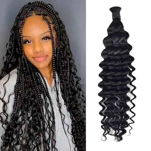 Human Braiding Hair Deep Wave Bulk 50g No Weft 16 Inch Extensions