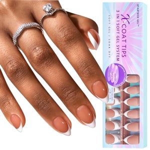 btartboxnails French Tip Gel Nails, 320pcs Brown Short Almond French Gel Nail Tips, French Tip Press on Nails, French XCOATTIPS for DIY Nail Art