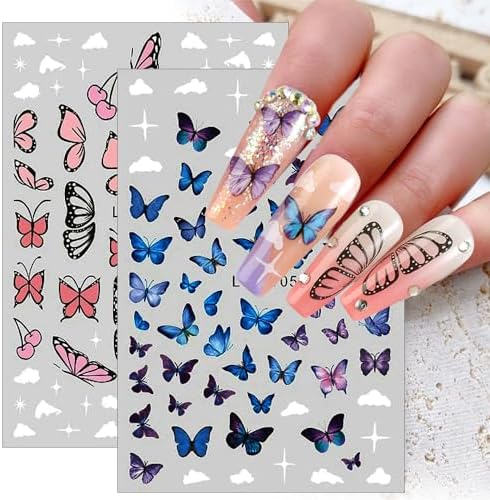 3D Pink Blue Butterfly Nail Stickers for Women Butterfly Nail Decals for Nail Art Supplies Butterfly Nail Art Stickers for Nail Designs Cartoon Butterfly Stickers for Nails Butterflies Nail Decor - Image 9