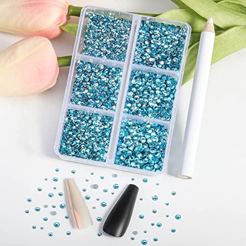 Beadsland 7200pcs Flatback Rhinestones,Blue Rhinestones Nail Gems Round Crystal Rhinestones for Crafts,Mixed 6 Sizes with Wax Pencil Kit, SS3-SS10,Aquamarine - Image 2