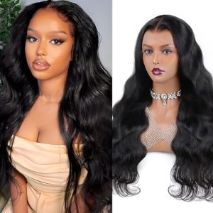 13x4 HD Lace Front Human Hair Wigs, 180% Density Body Wave HD Lace Full Frontal Wigs Human Hair 24 Inch Glueless Wigs Human Hair Wig with Pre Plucked Natural Hairline and Baby Hair Bleached Knots