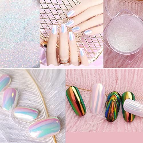 Mermaid Chrome Nail Powder, 2 Jars Neon Iridescent Chrome Powder Aurora Nail Powders Mermaid Pearl Magic Mirror Glitter Effect Pigment Powder Dust Manicure Tips with Sponge Applicators - Image 3