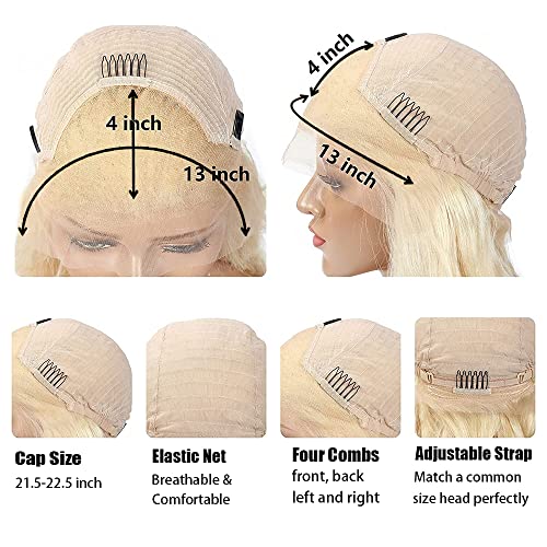 613 Blonde Body Wave Lace Front Wig Human Hair 13x4 Lace Front Wigs for Women 150% Density 9A Brazilian Virgin Human Hair Body Wave Wig with Baby Hair Pre Plucked Natural Hairline 18 Inch - Image 4