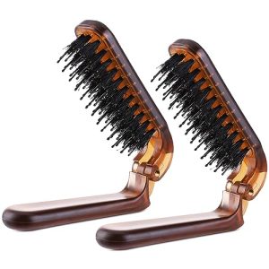 Portable Folding Hair Brush and Comb Set 2 Piece Boar Bristle for All Hair Types