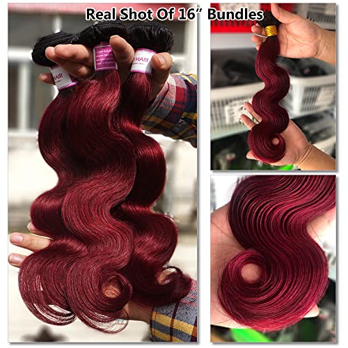 Brazilian Ombre Body Wave Human Hair Bundles with Closure 16 Inch Unprocessed - Image 4